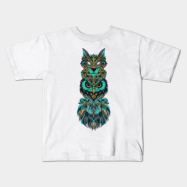 Lynx Owl Lion Totem Kids T-Shirt by TylerMade